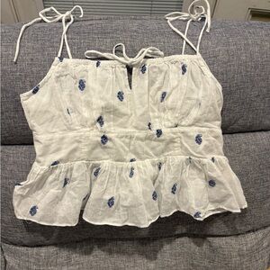 American Eagle:  White and Blue Floral Women Top- XS